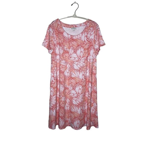 Talbots Size Medium Coral, Peach, White Shell Print Shift Dress Beach Travel - Picture 1 of 6